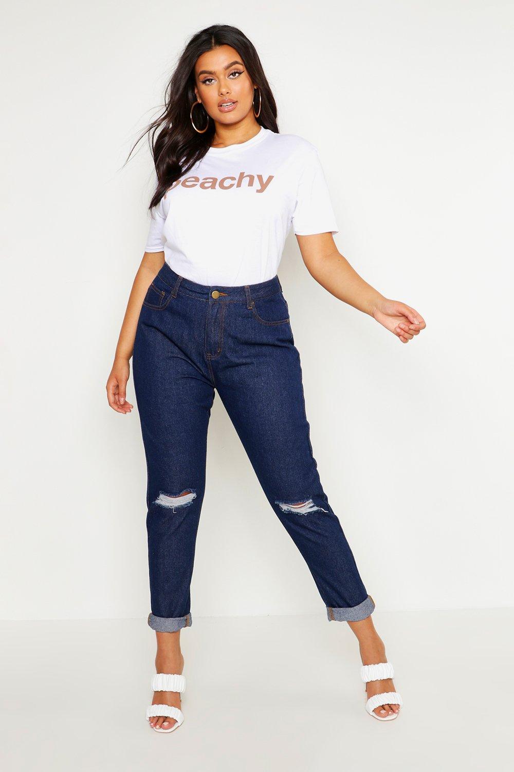 distressed mom jeans high waisted