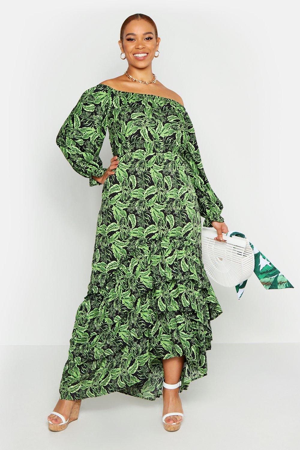 Plus Tropical Printed Off Shoulder Maxi Dress | Boohoo