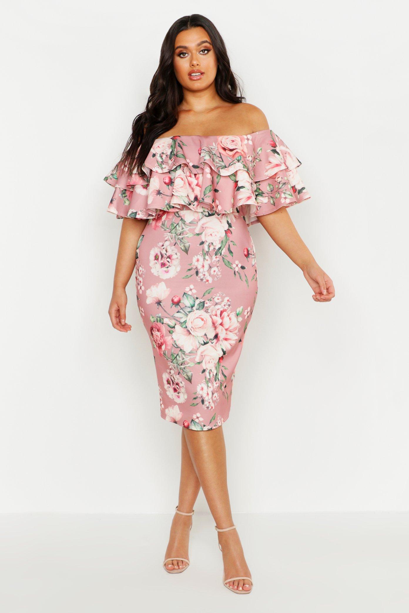 pink floral off shoulder dress