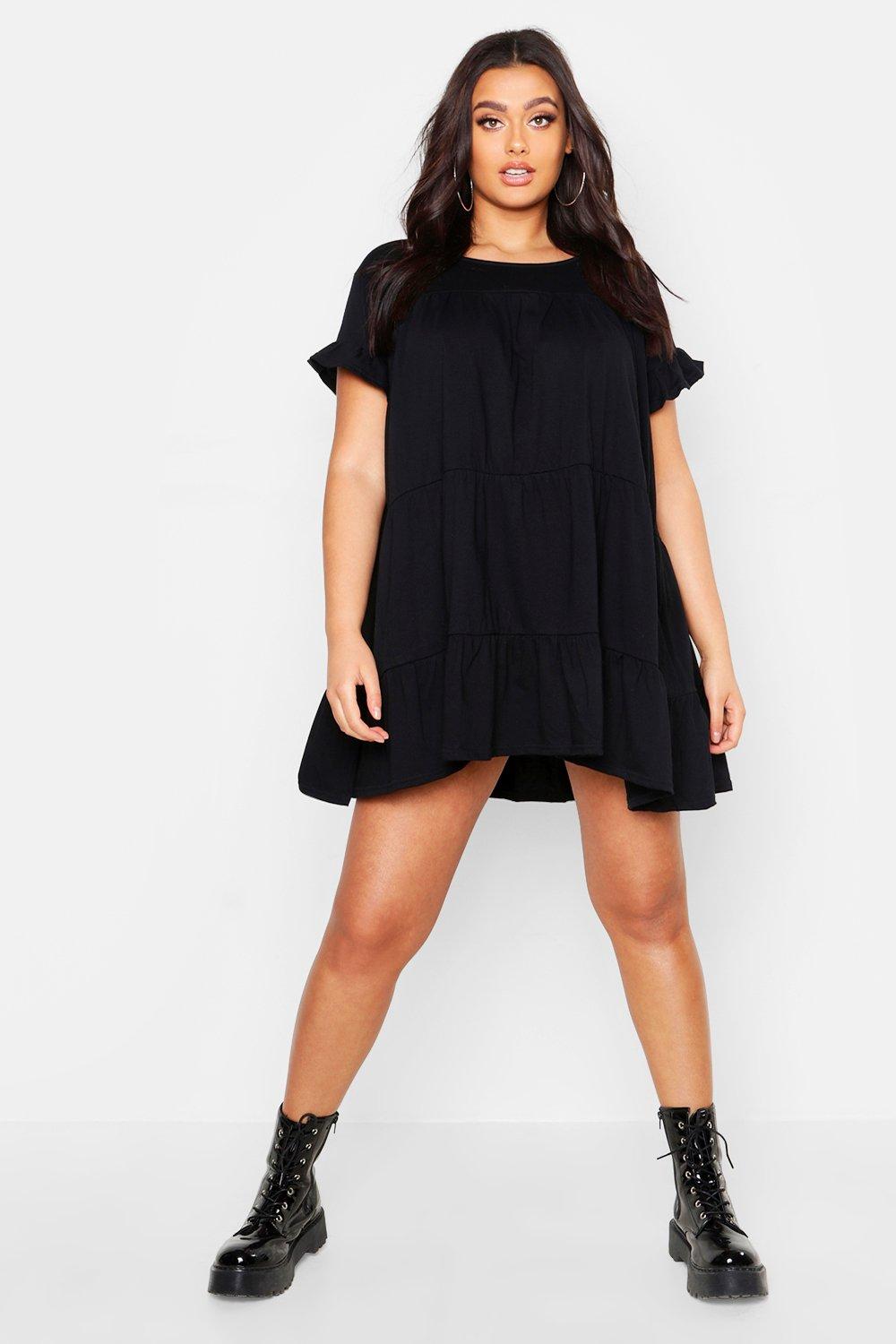 Plus Cotton Ruffle Tiered Smock Dress | Boohoo