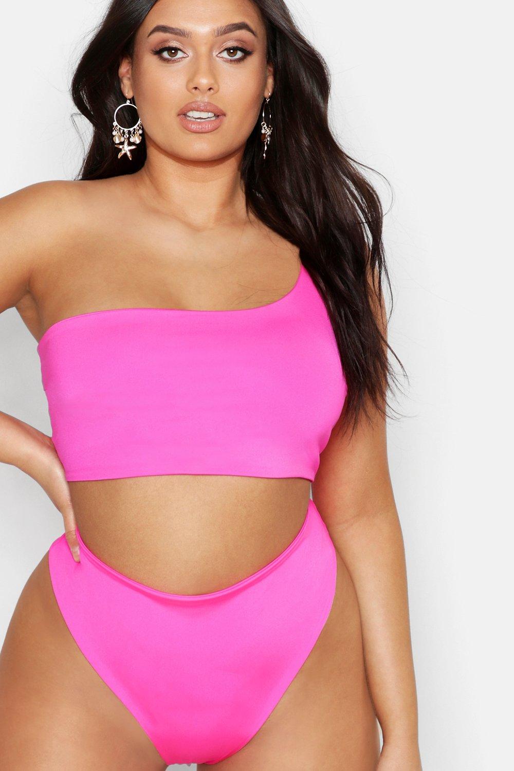 neon pink one shoulder bikini