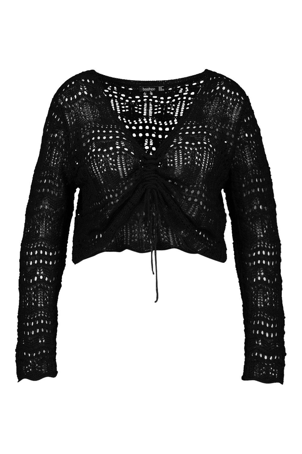 

Из коллекции <Плюс сайз> - Вязаный крючком свитер с оборками, Black