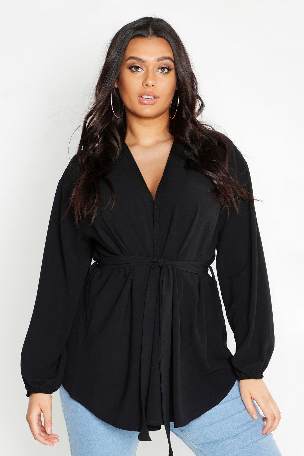 

Plus Pastel Woven Wrap Top, Black