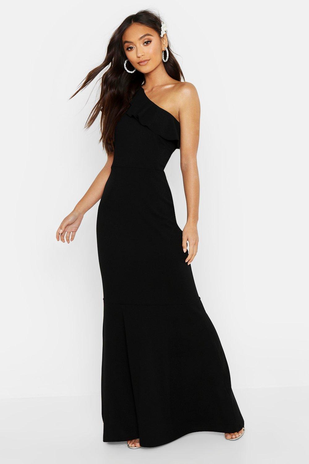 Petite One Shoulder Ruffle Maxi Dress Boohoo