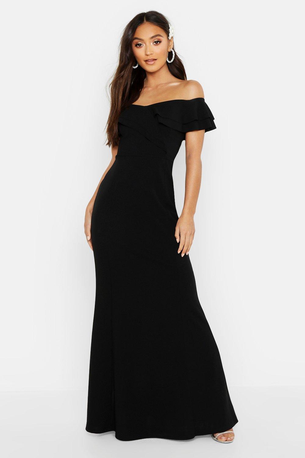 bardot frill maxi dress