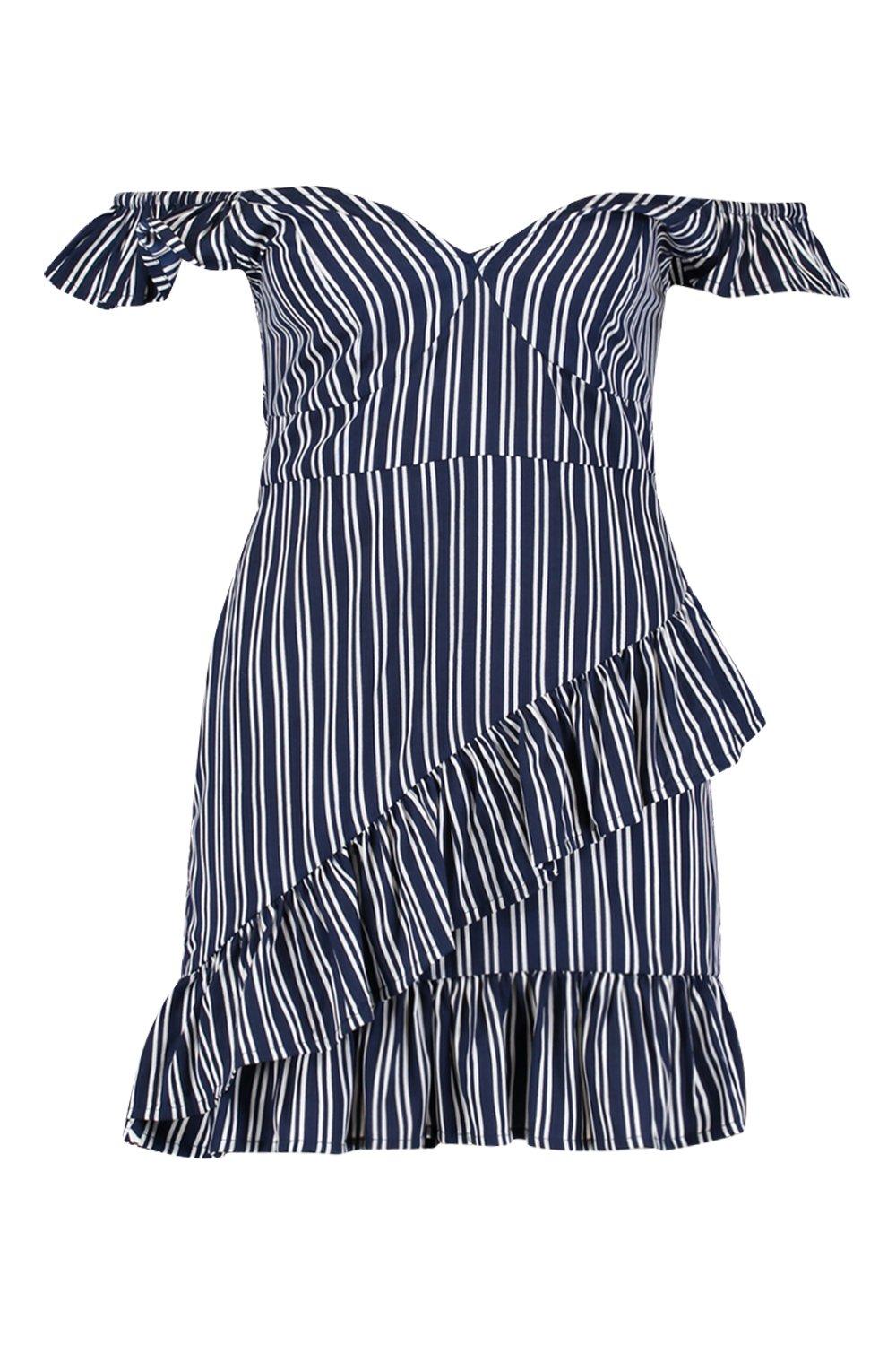 black stripe frill detail mini dress