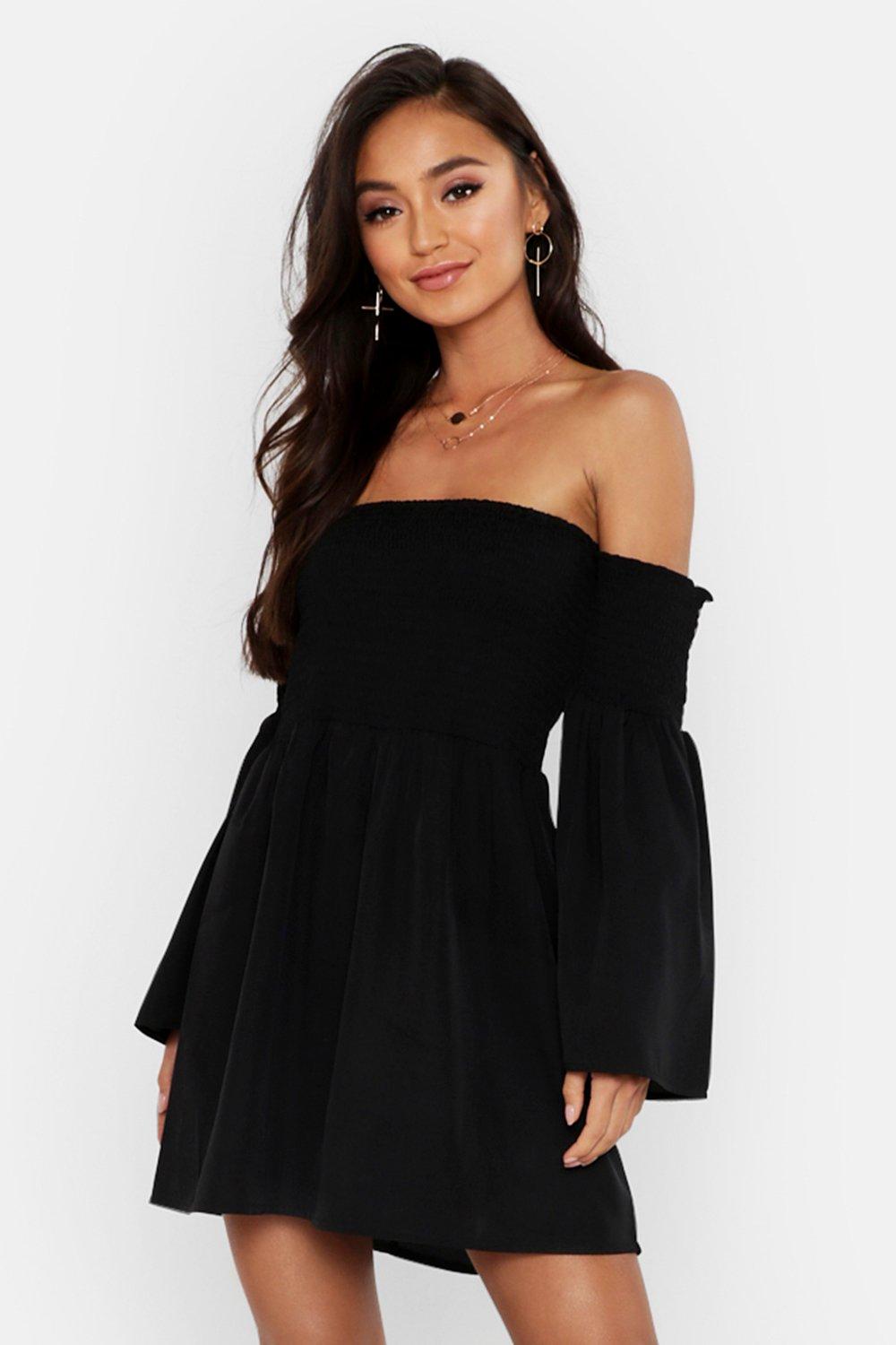 black bardot skater dress