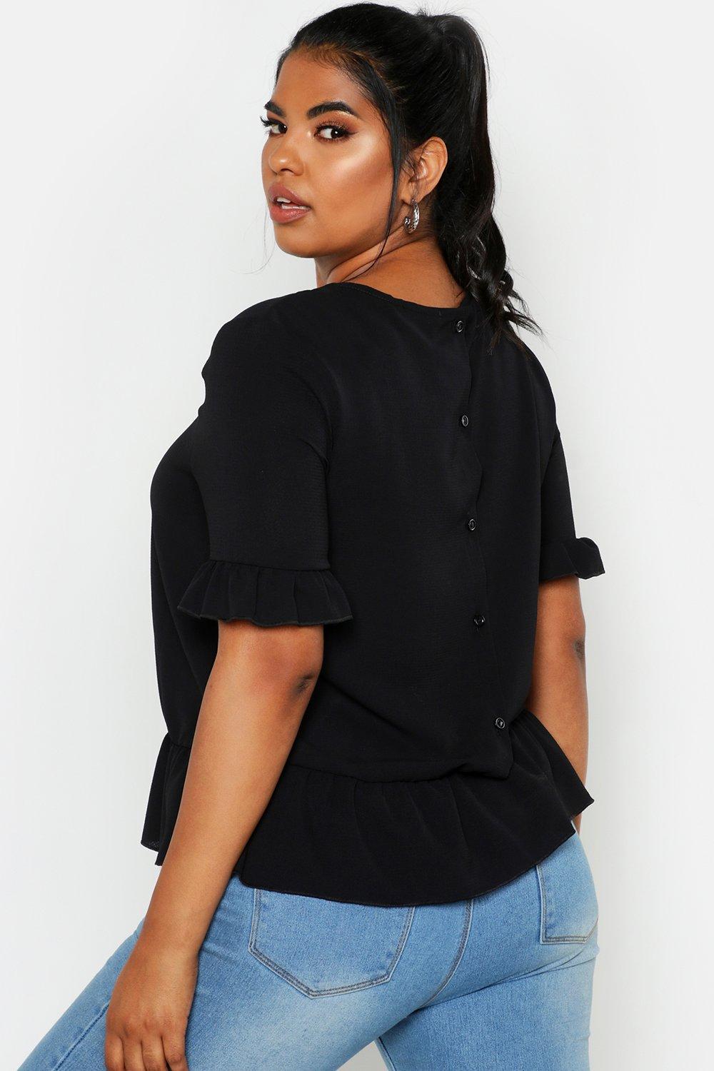 

Plus Woven Button Back Smock Top, Black