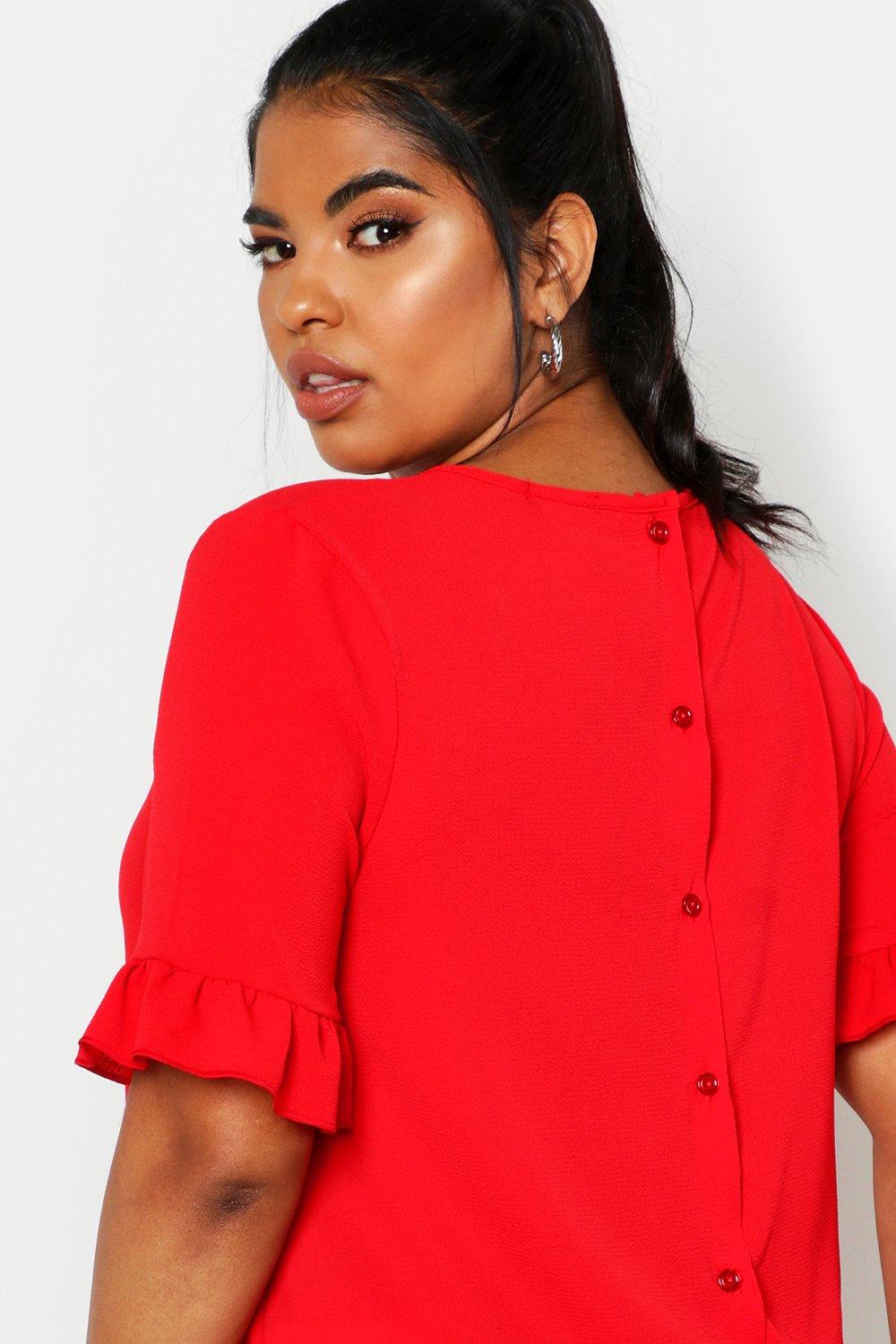 

Plus Woven Button Back Smock Top, White