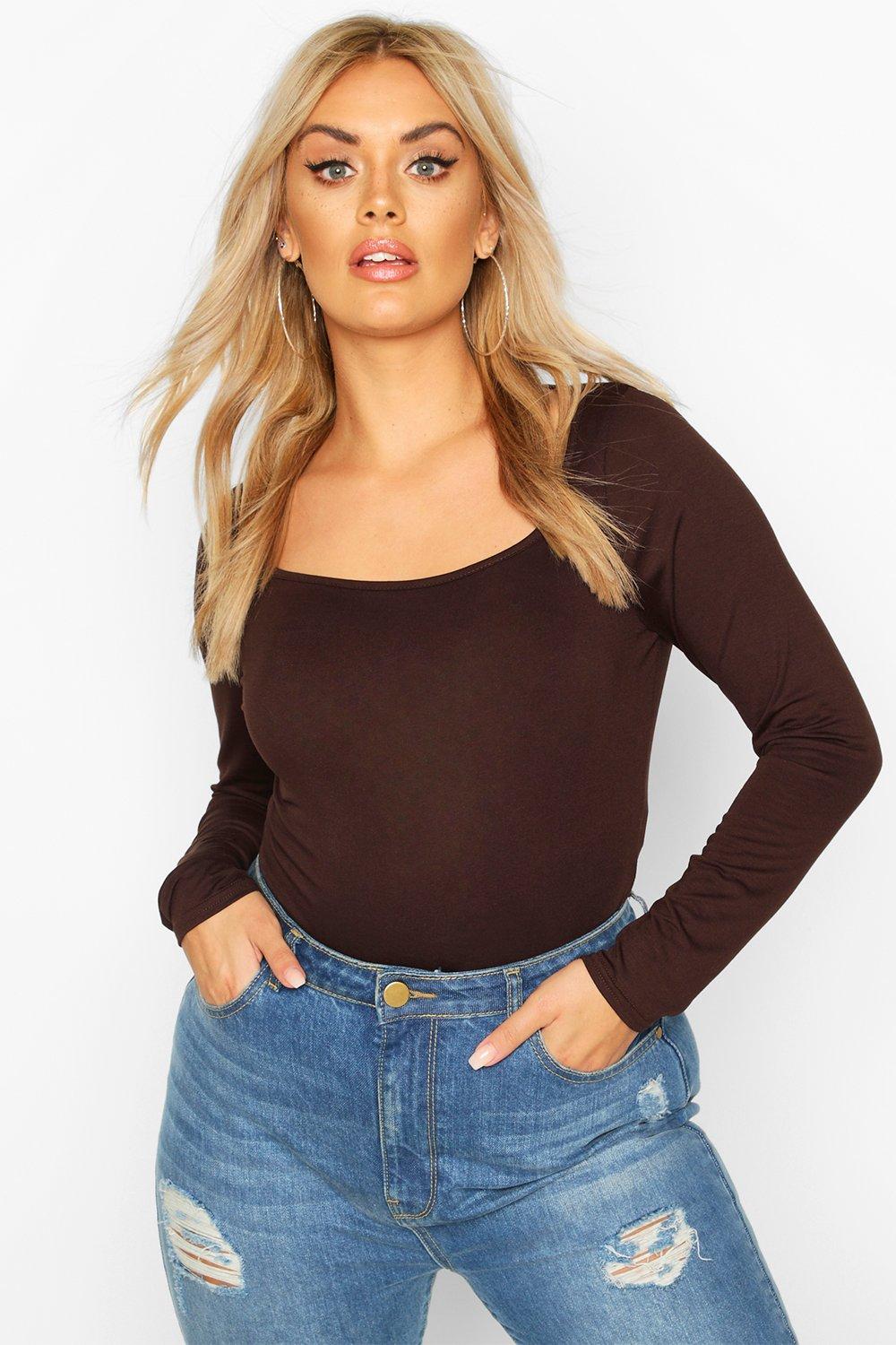 

Plus Basic Extreme Scoop Jersey Bodysuit, Chocolate