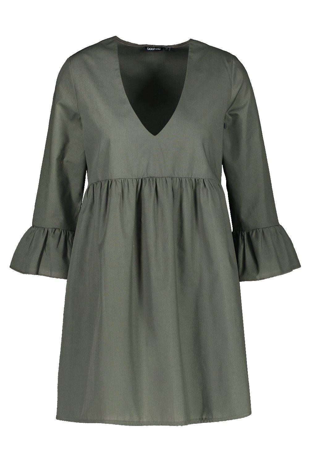 

Petite V Neck Smock Dress, Khaki