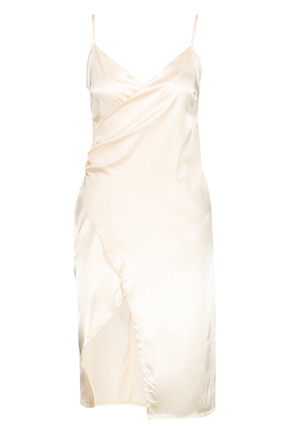 

Petite Satin Wrap Midi Dress, Champagne