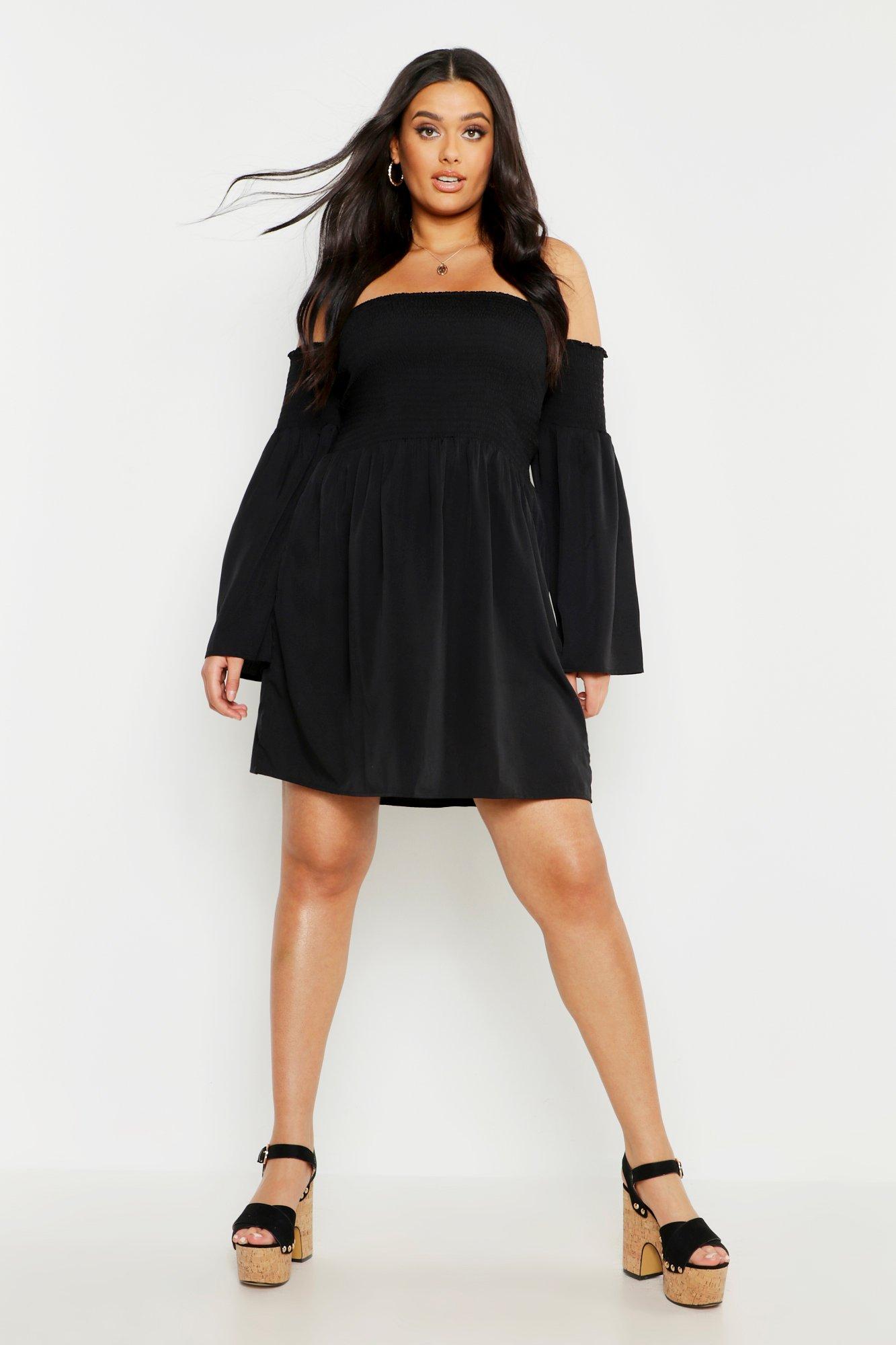 black bardot skater dress