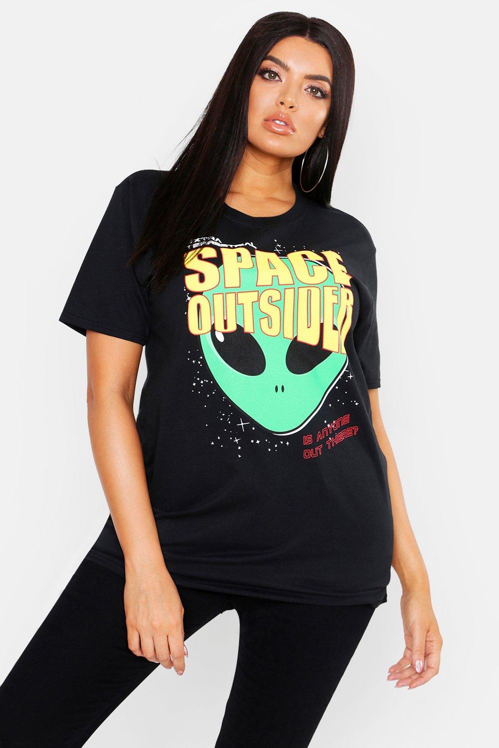 Plus Oversized Space Outsiders T Shirt Boohoo