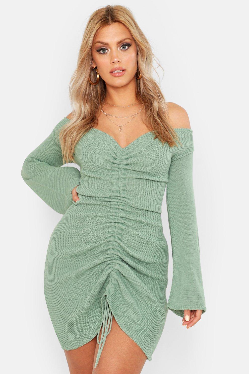 sage green bardot dress