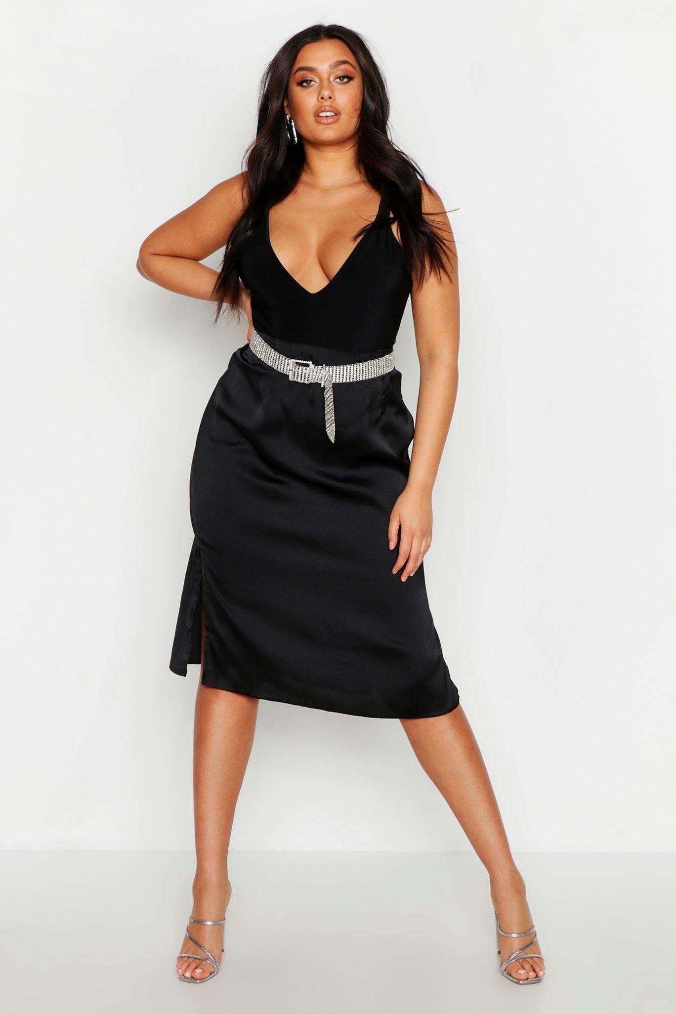 Plus Satin Slip Midi Skirt Boohoo 1553