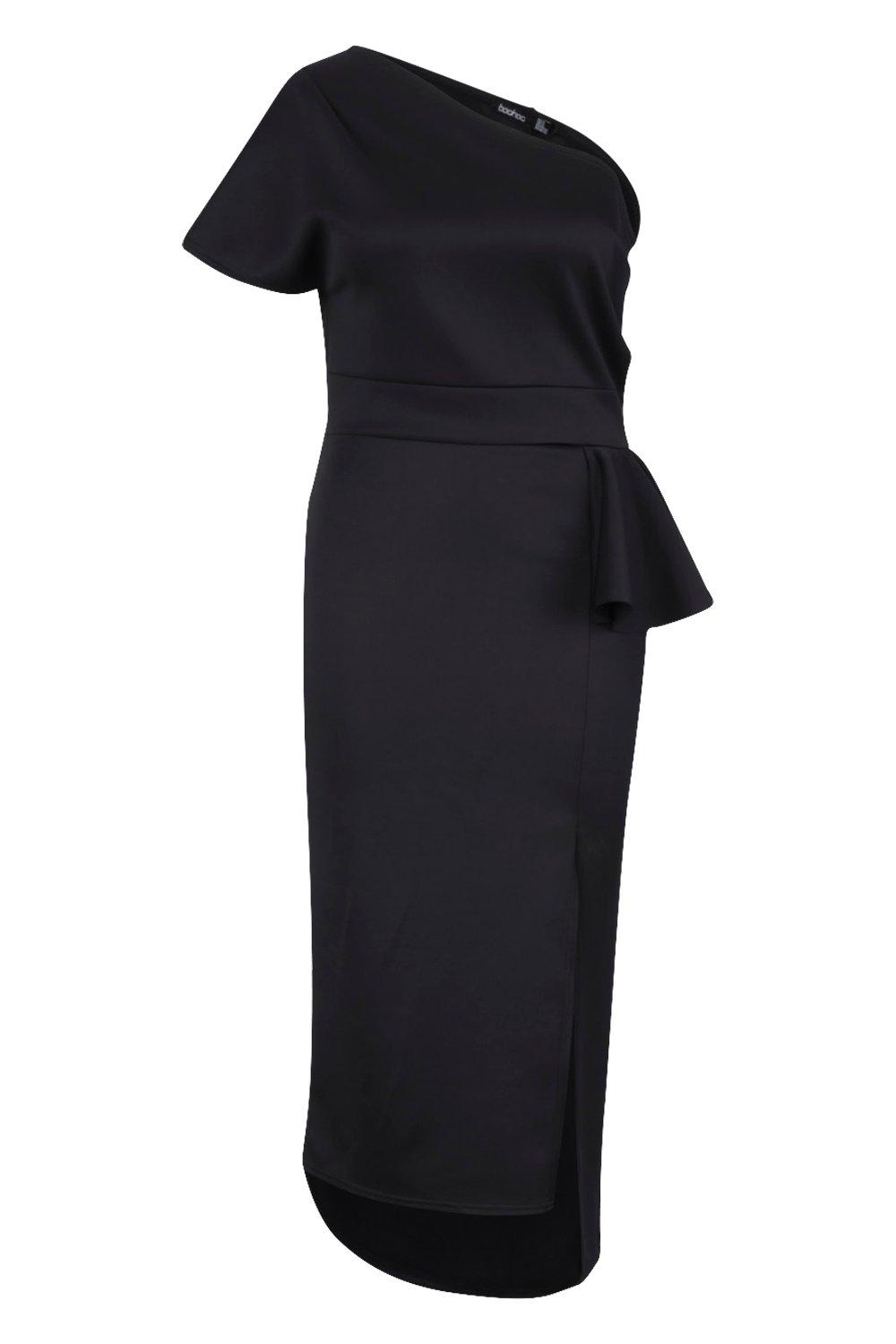 

Плюс сайз - Асимметричное платье миди с открытым плечом, Black