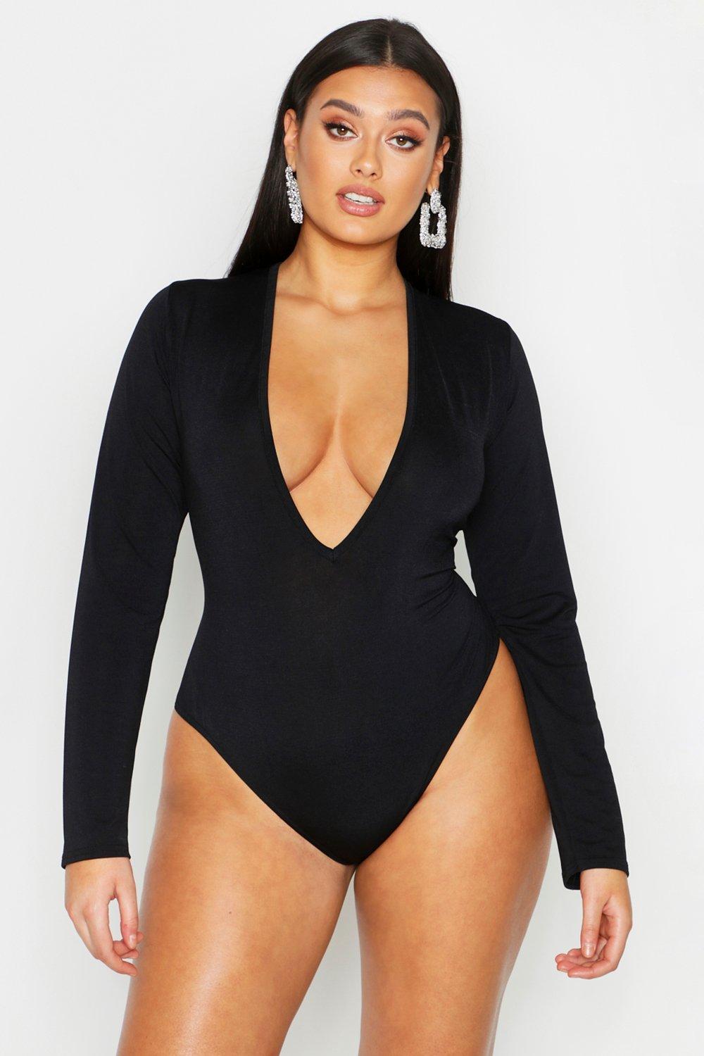 long sleeve plunge bodysuit