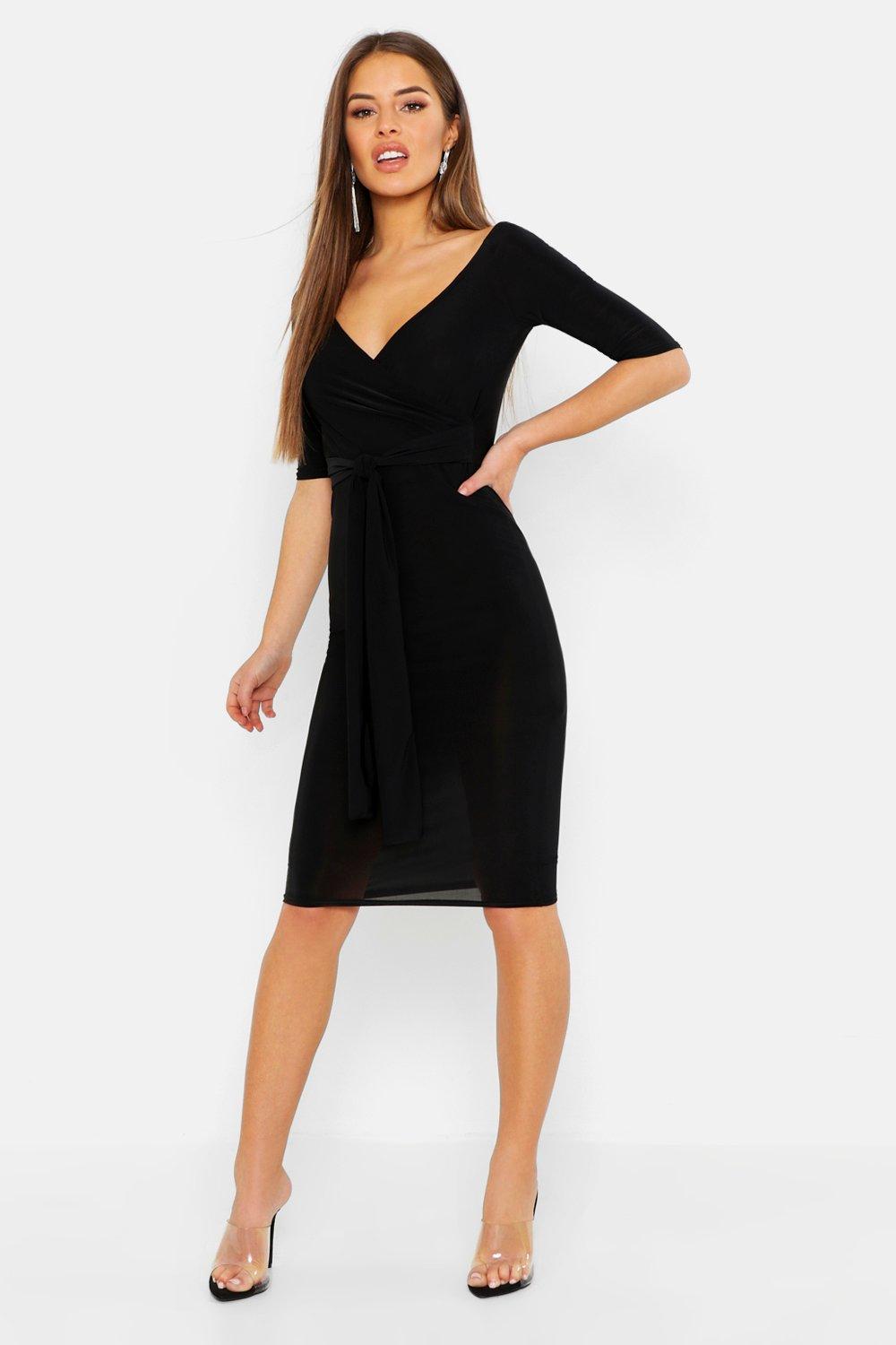 one shoulder slinky midi dress