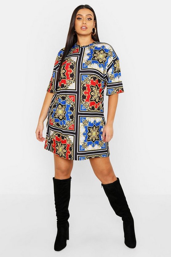 Plus Chain Print T Shirt Dress Boohoo Plus Chain Print T Shirt Dress Boohoo