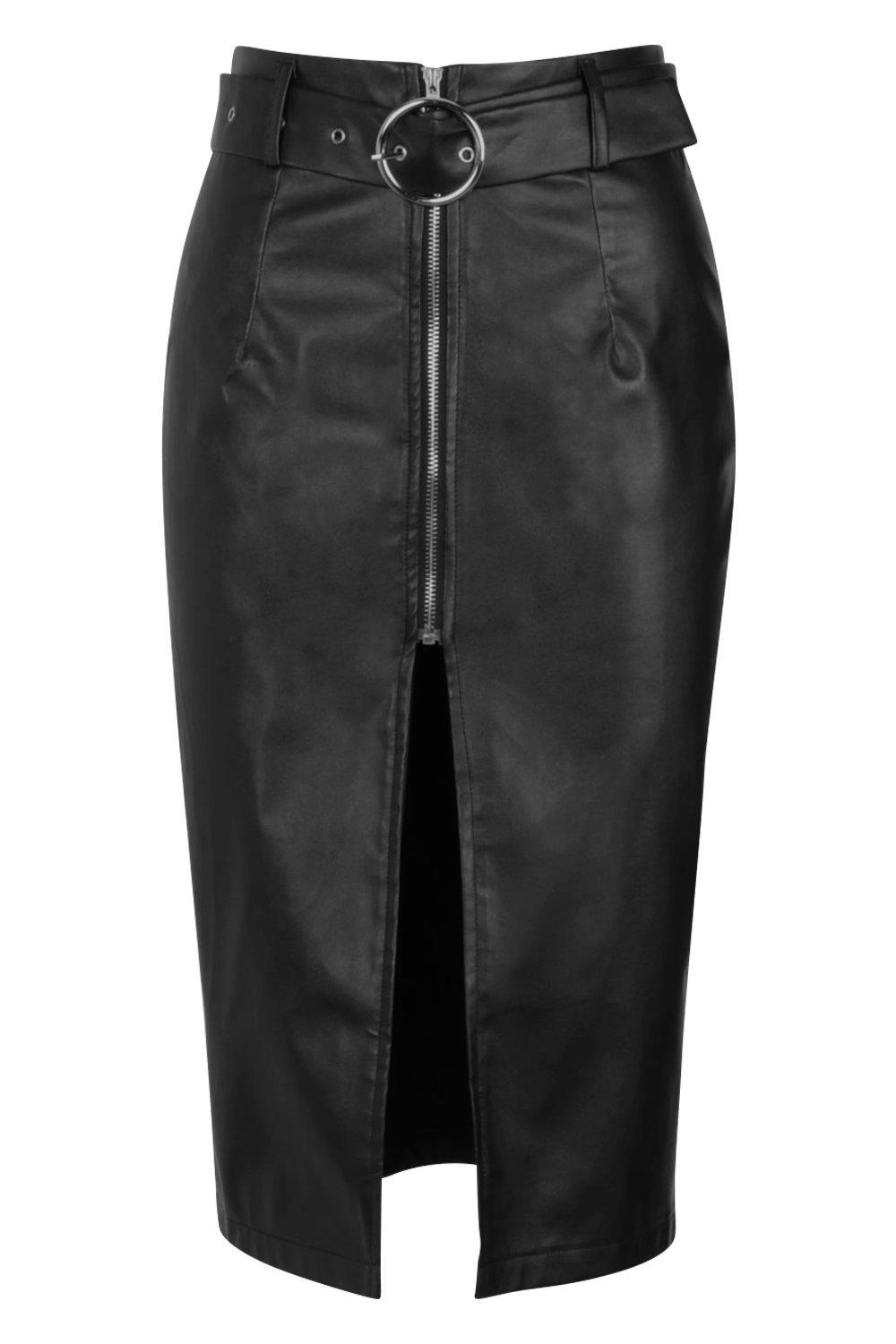 

Юбка миди из искусственной кожи с поясом, Black