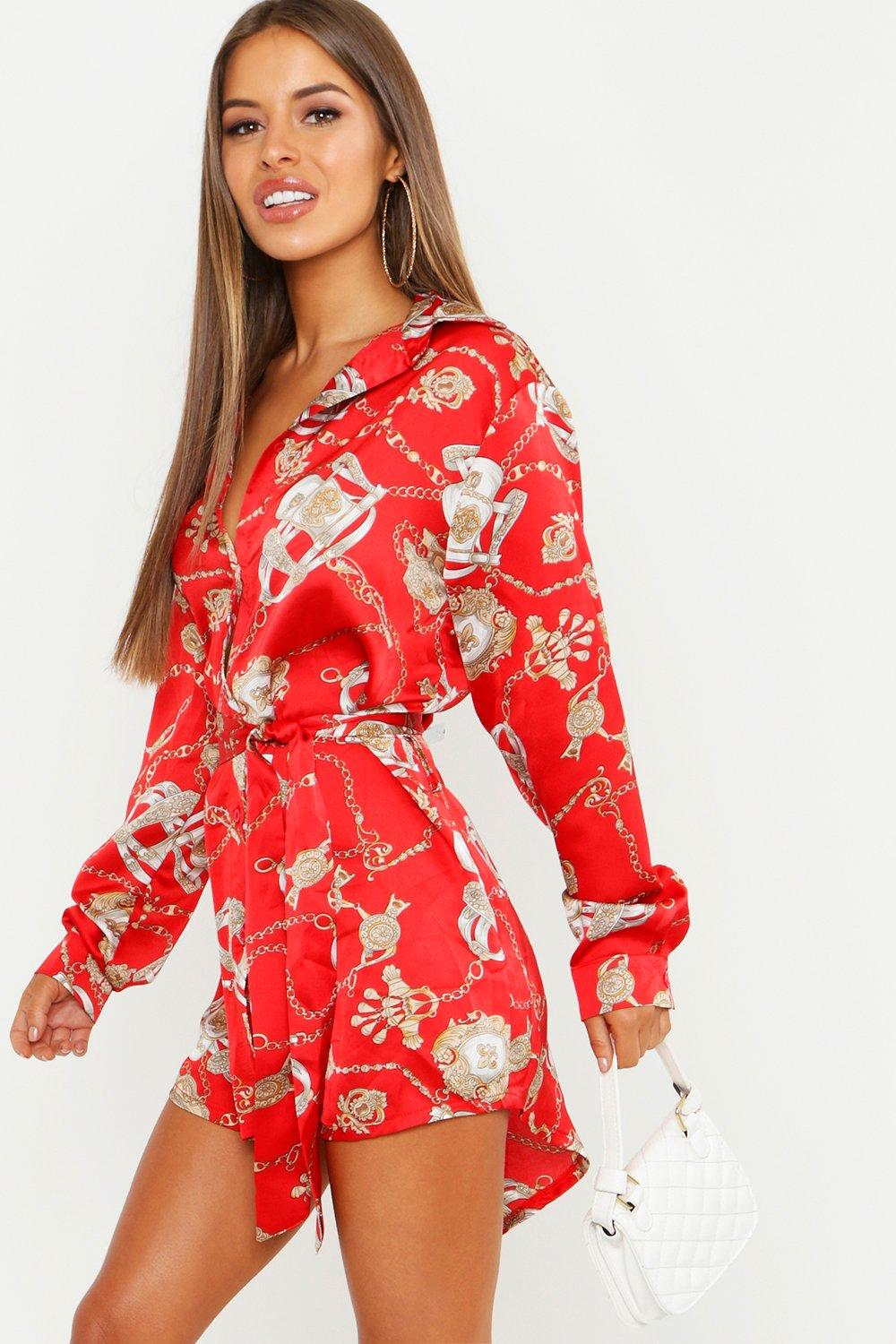 red chain print dress