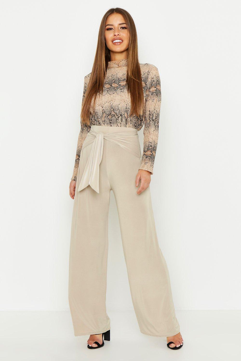 

Petite Tie Front Wide Leg Trouser, Stone