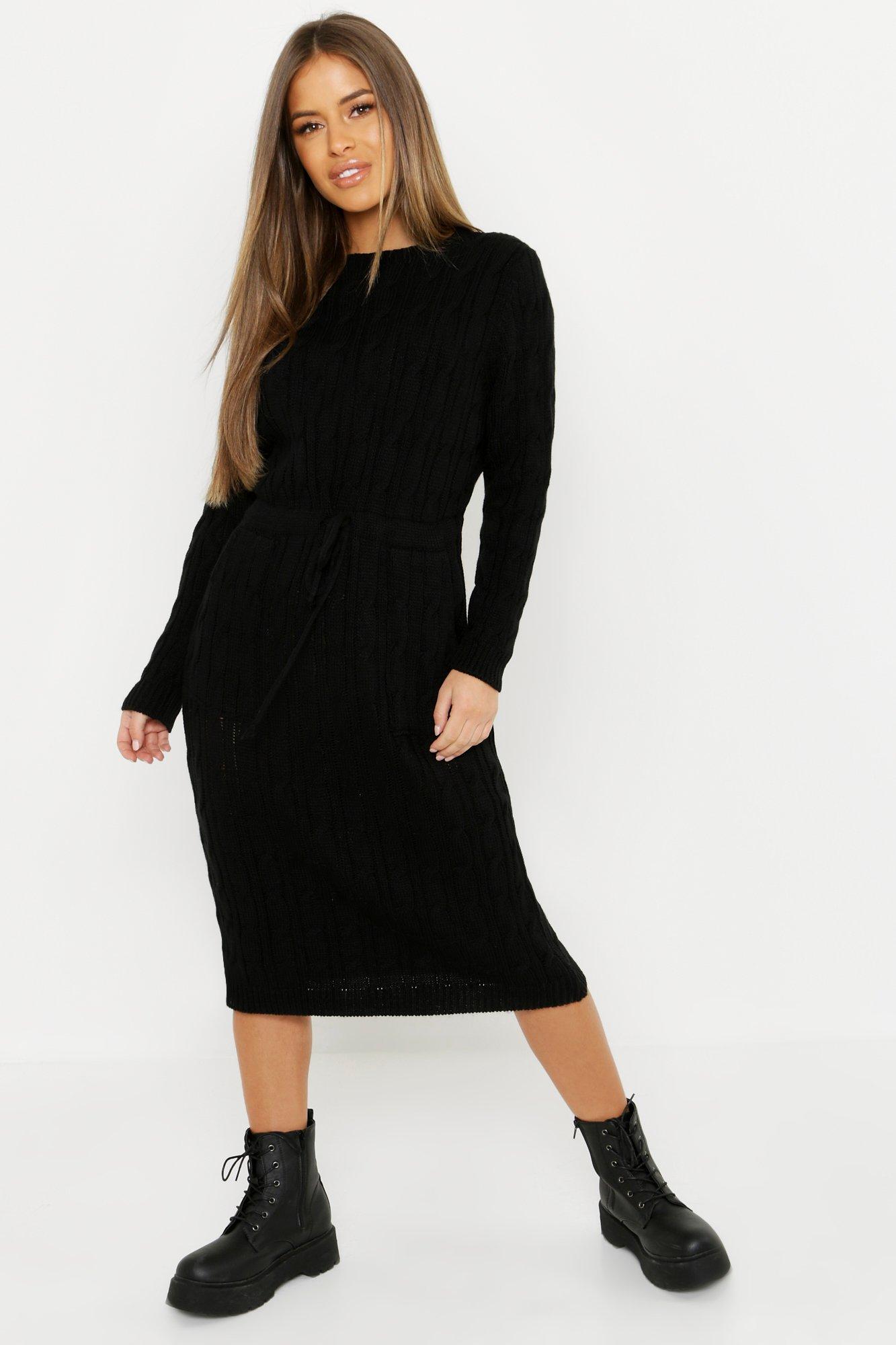 knitted black midi dress