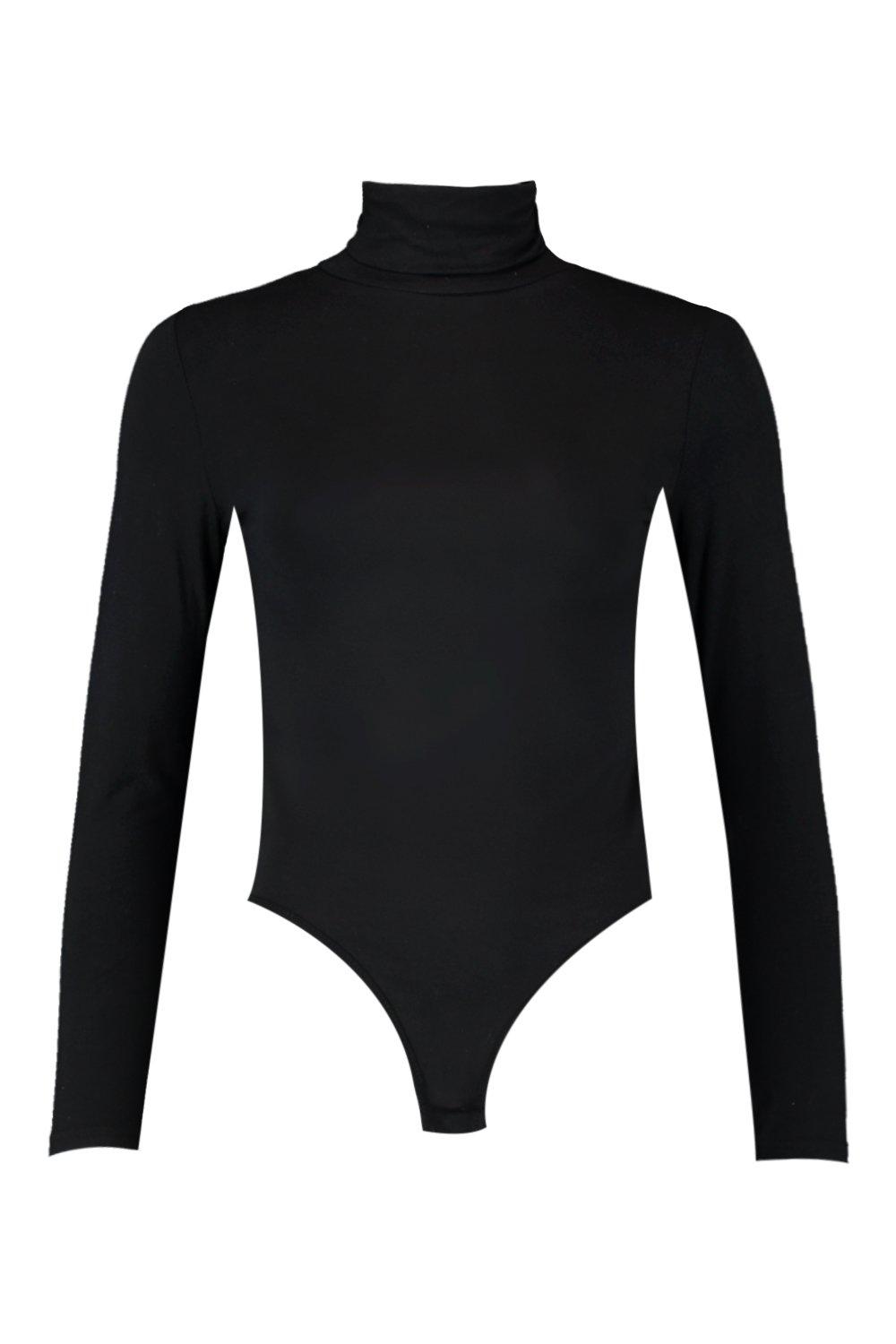 

Petite Roll Neck Jersey Bodysuit, Black