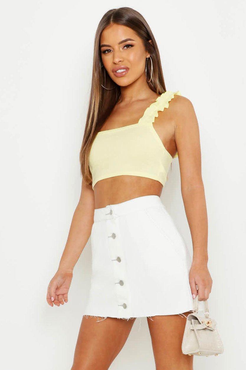 boohoo white denim skirt