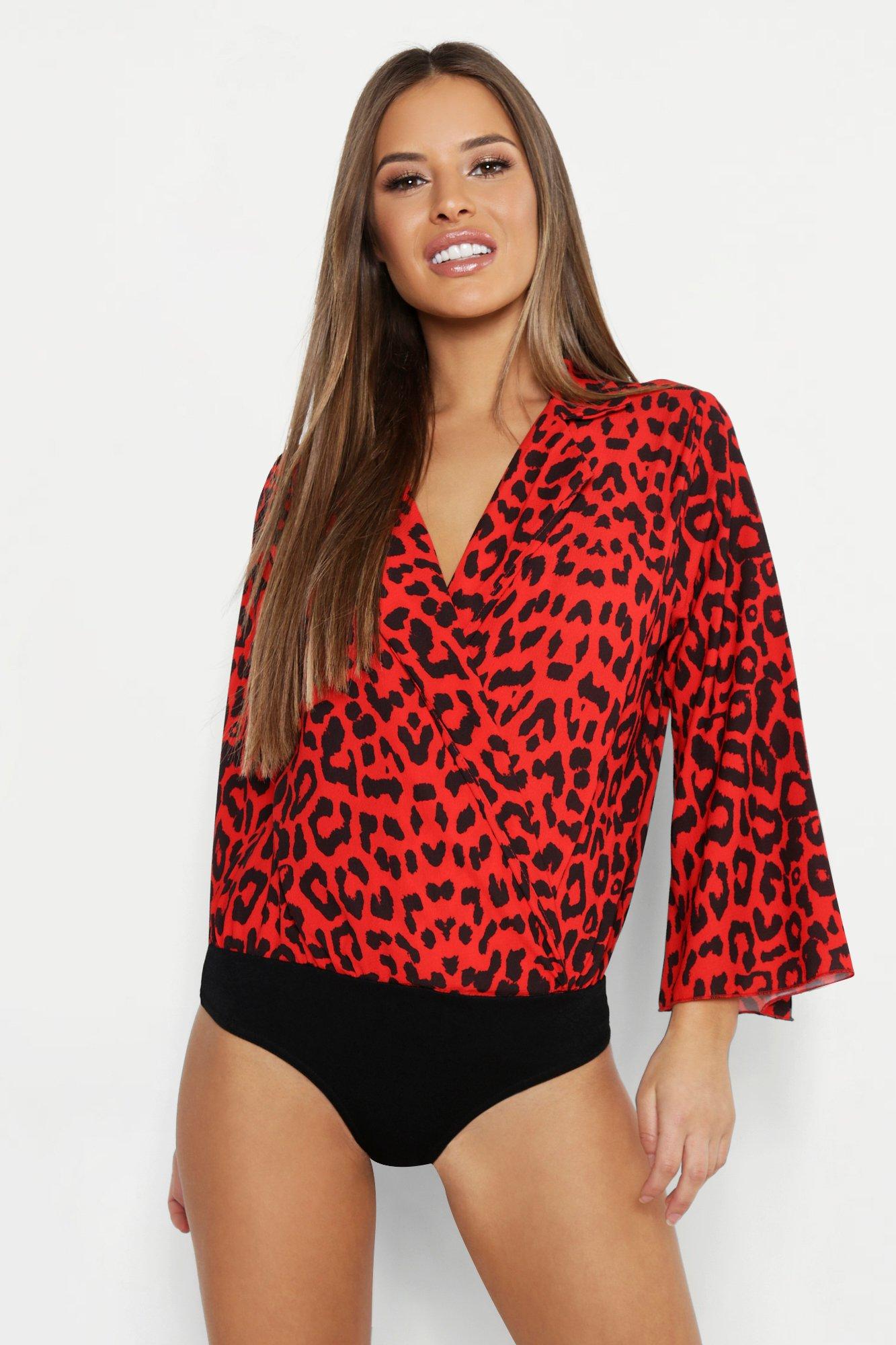 red leopard print bodysuit