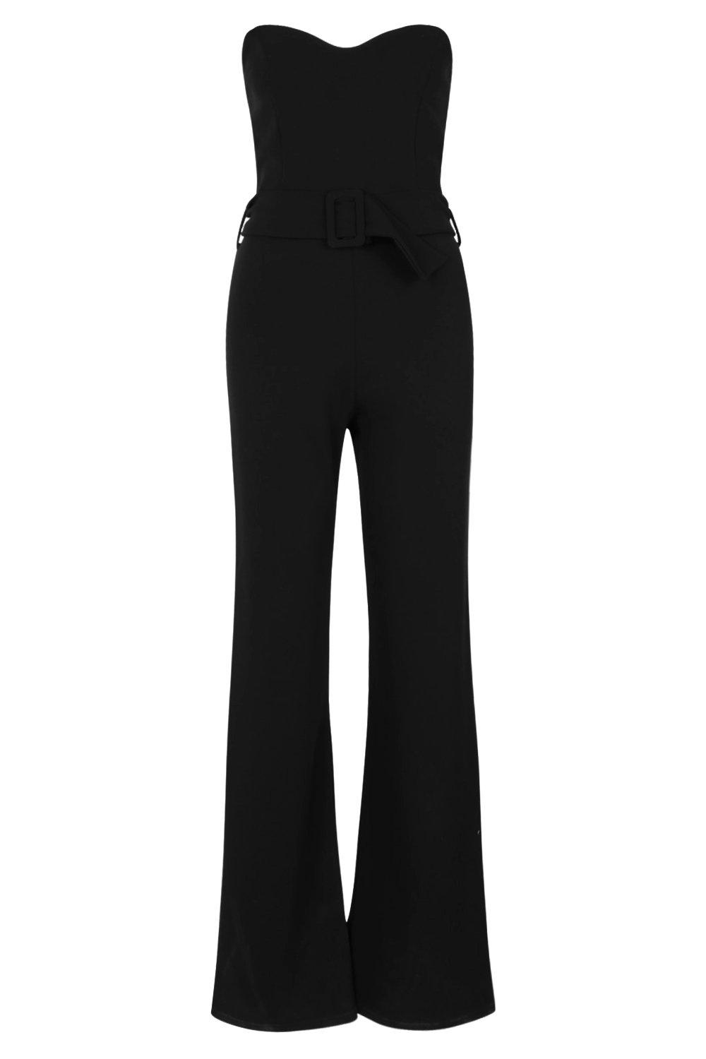 

Из коллекции <Petite> Комбинезон с открытыми плечами с поясом, Black