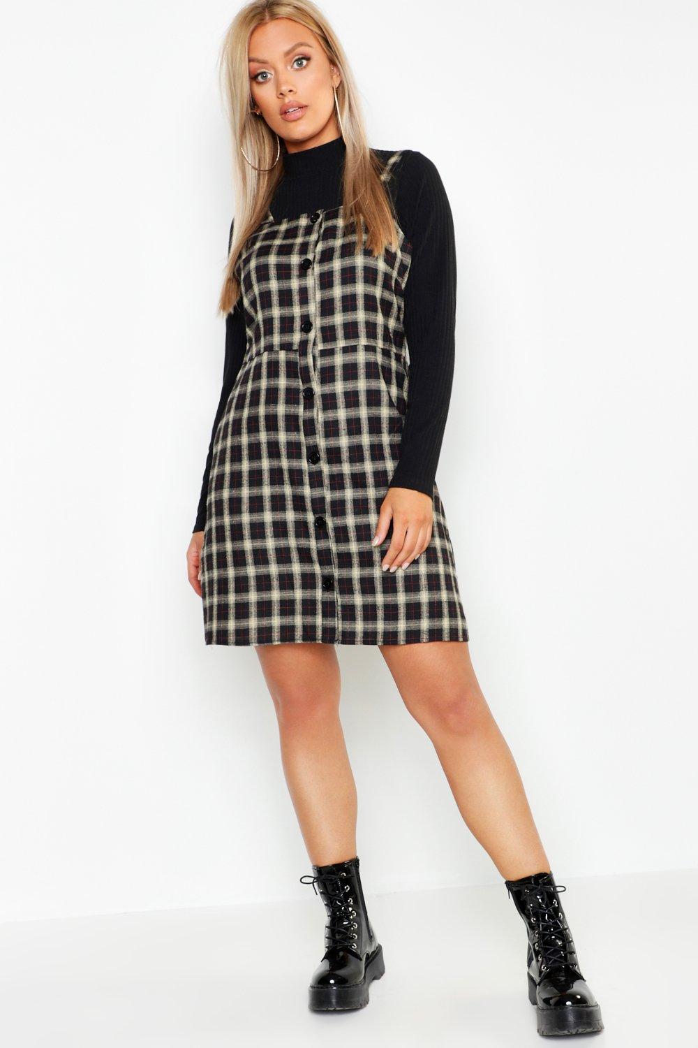 womens check pinafore dress