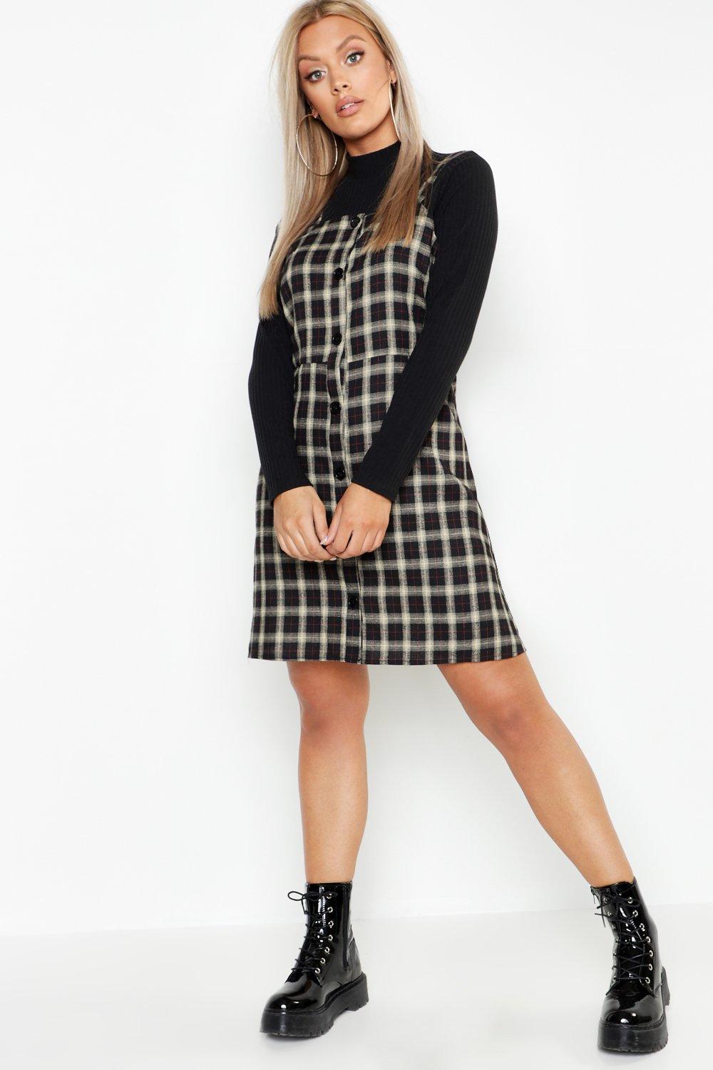 check print pinafore dress