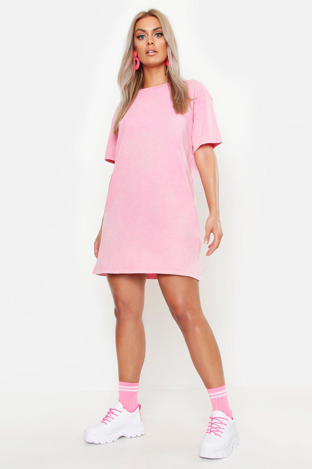 

Plus Acid Wash T-Shirt Dress, Pink