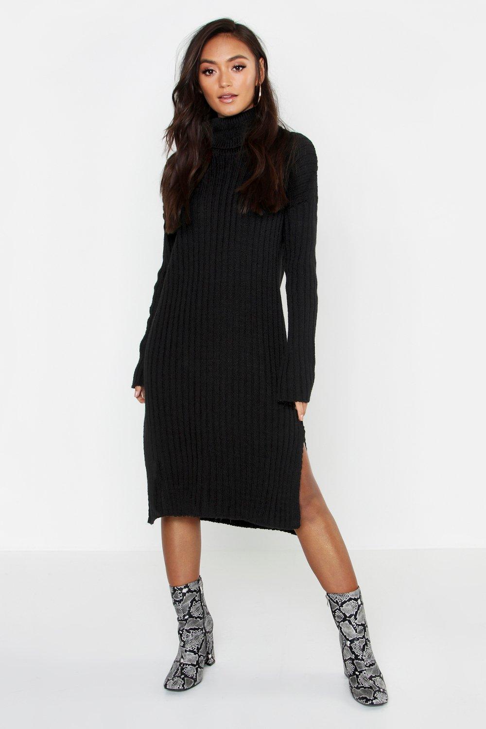 

Petite Side Split Midaxi Jumper Dress, Black