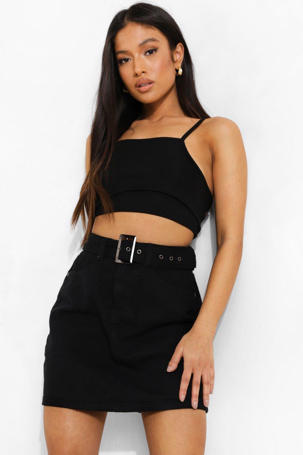 

Из коллекции <Petite> Юбка мини из денима с поясом, Black