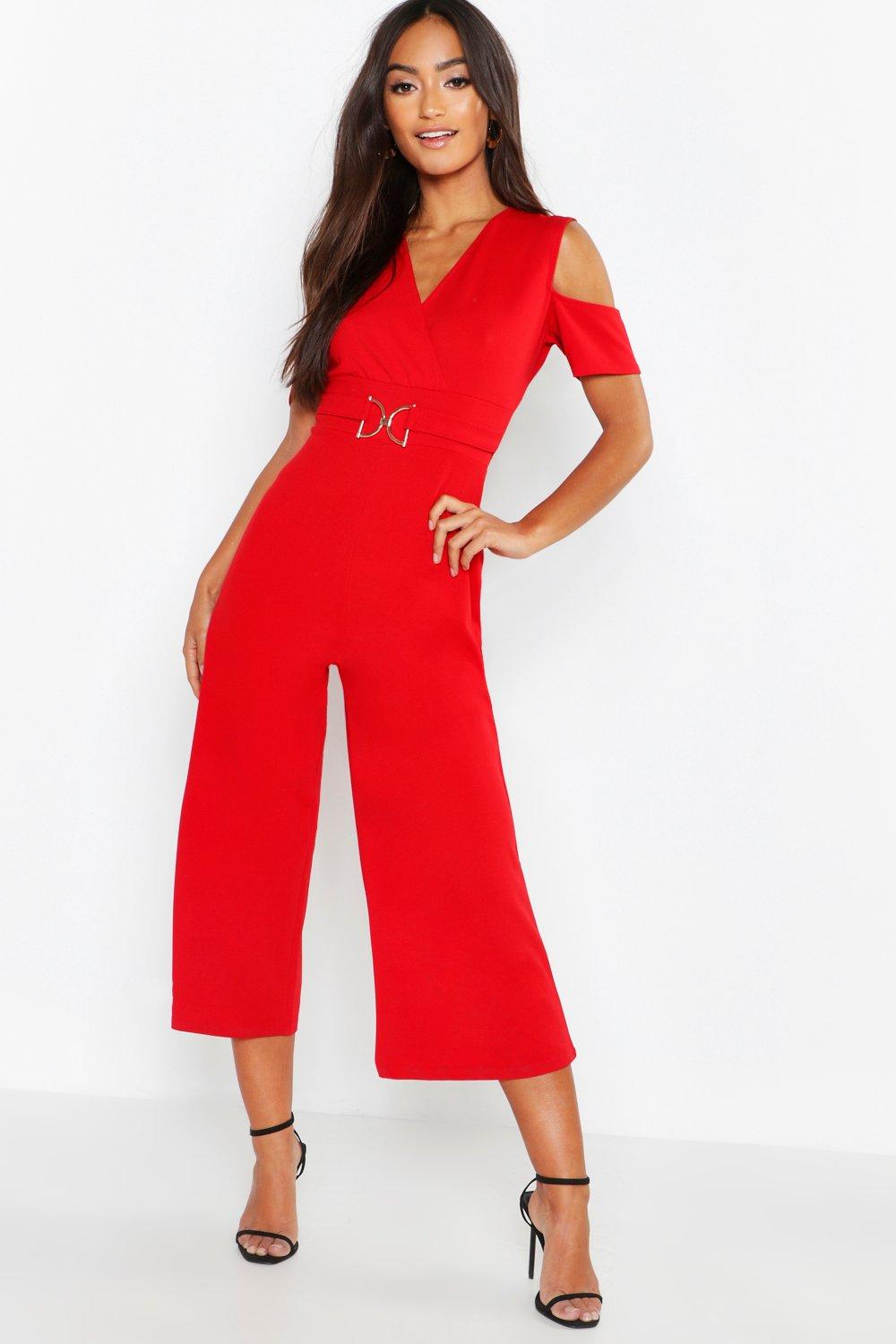 petite cold shoulder jumpsuit