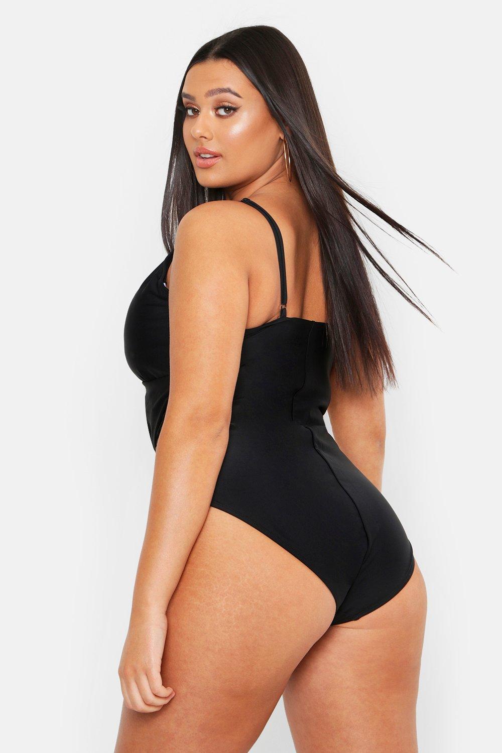 

Plus Control Wrap Over Swimsuit, Black