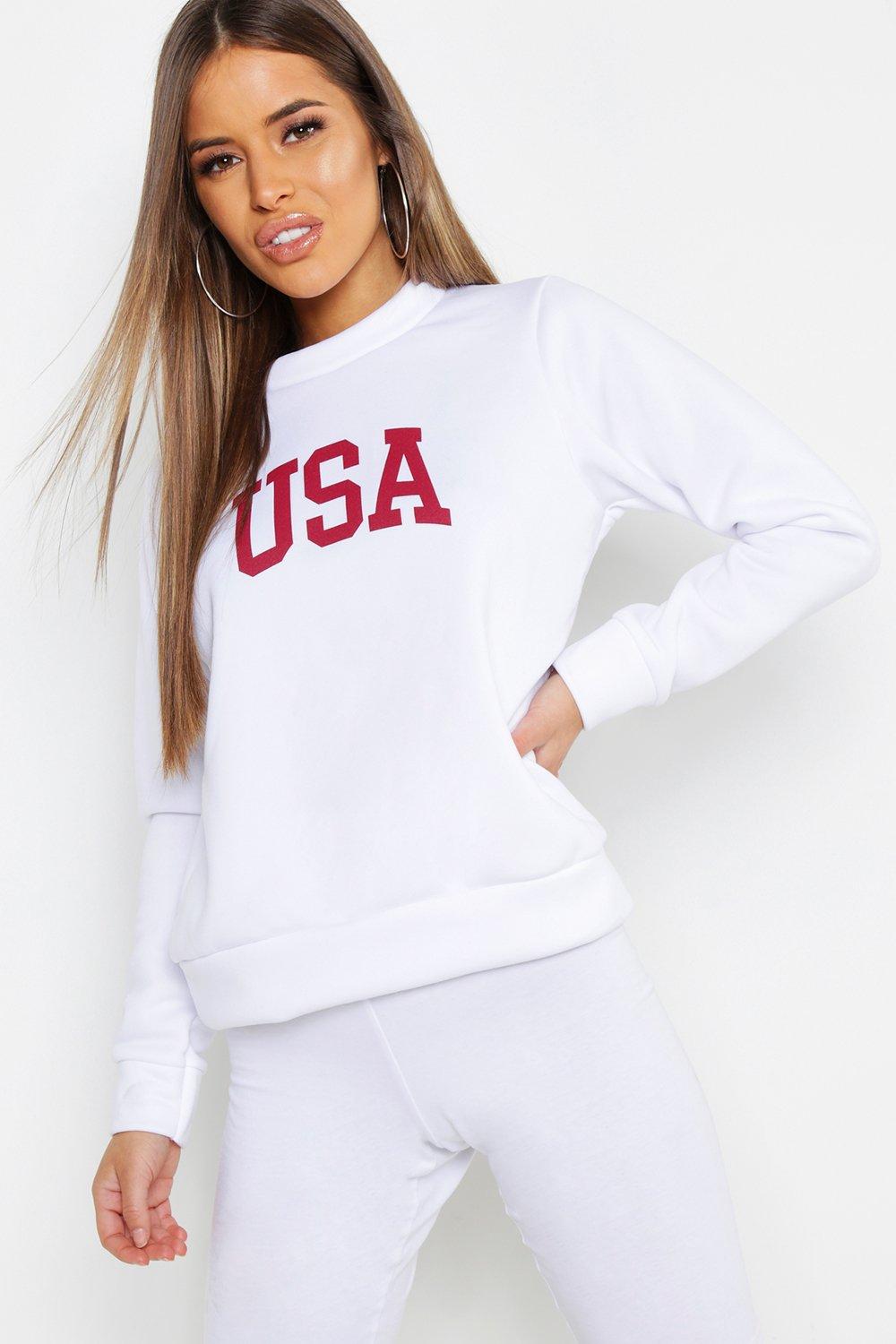 

Из коллекции <Petite> Толстовка с принтом-слоганом USA, White