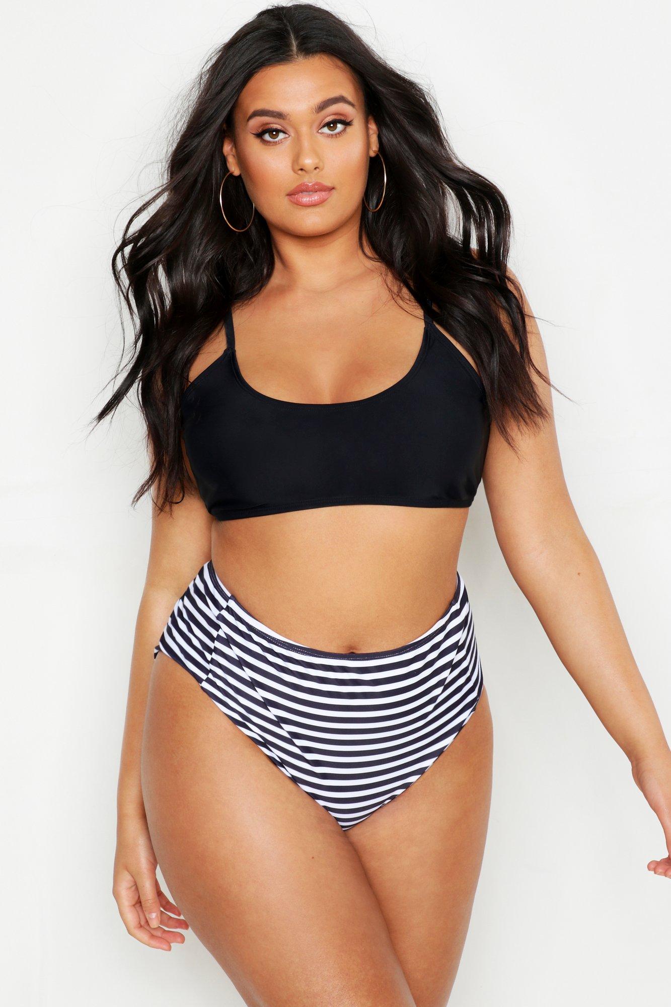 

Plus Mix & Match Stripe High Waist Brief, Black