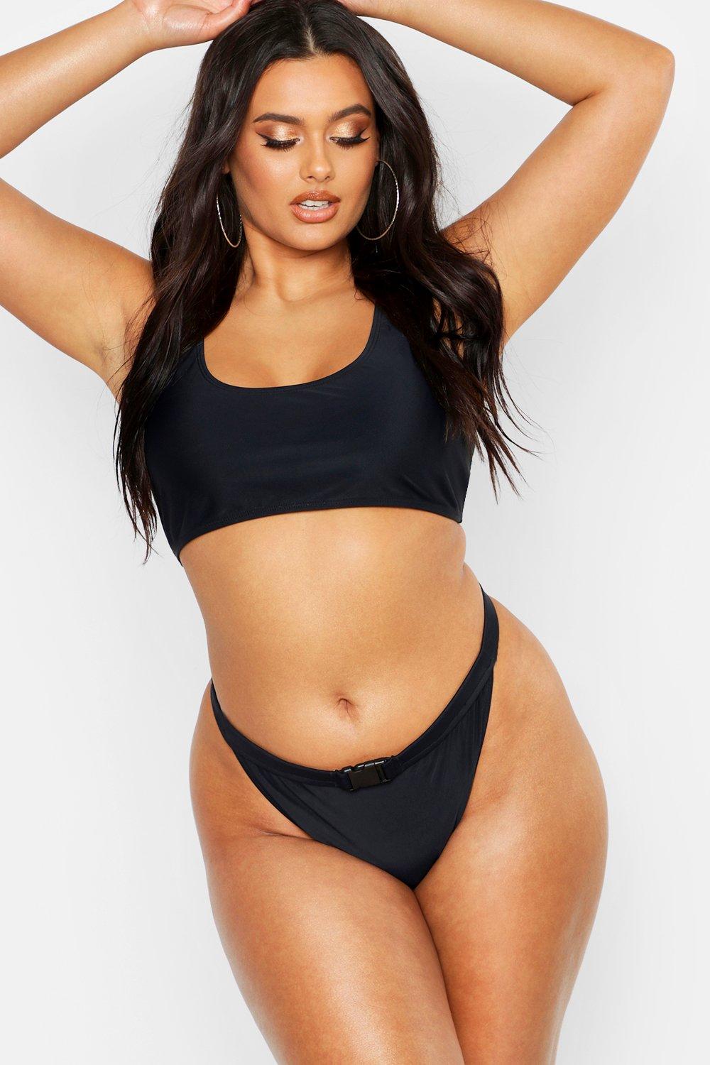 

Plus Buckle Crop Bikini, Black
