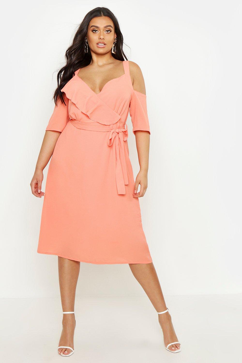 

Plus Plunge Ruffle Midi Dress, Apricot