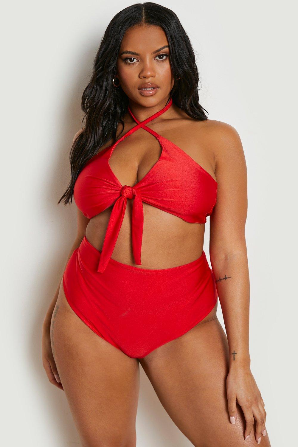 red tie front swimsuit