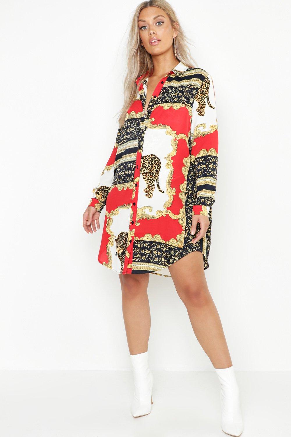 boohoo chain print shirt dress