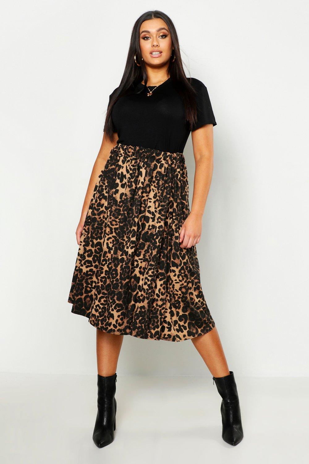 Plus size leopard print midi skirt best sale