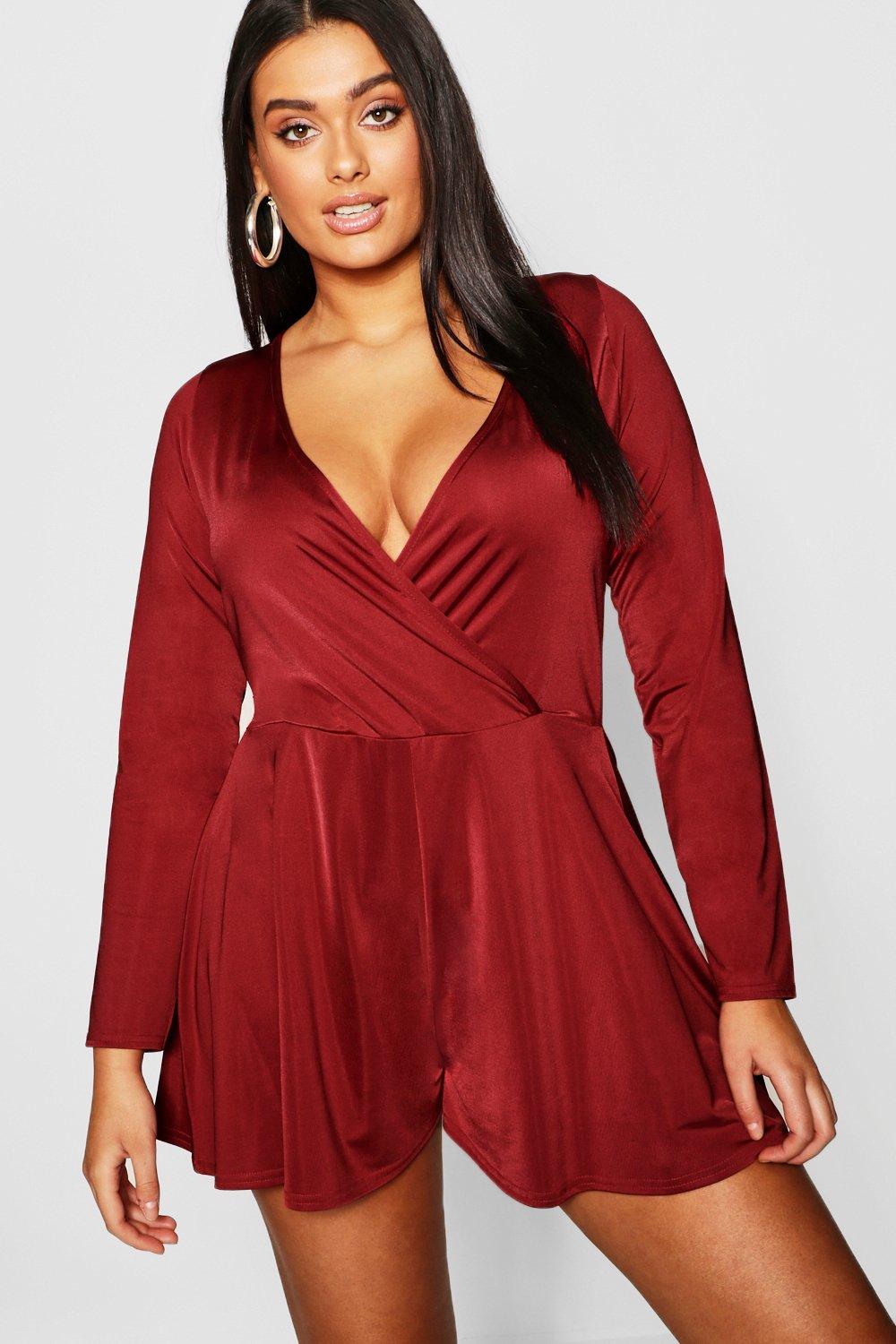 red long sleeve playsuit