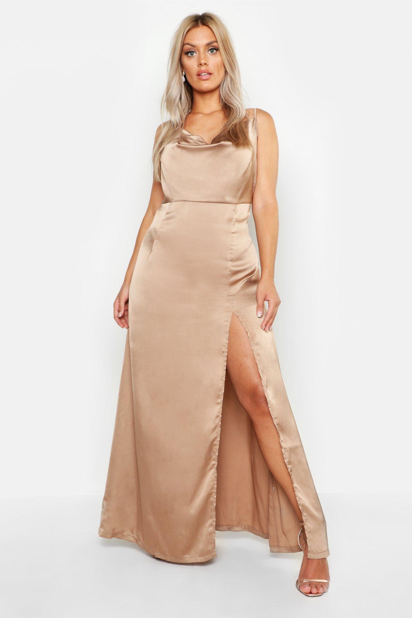 satin cowl neck gown