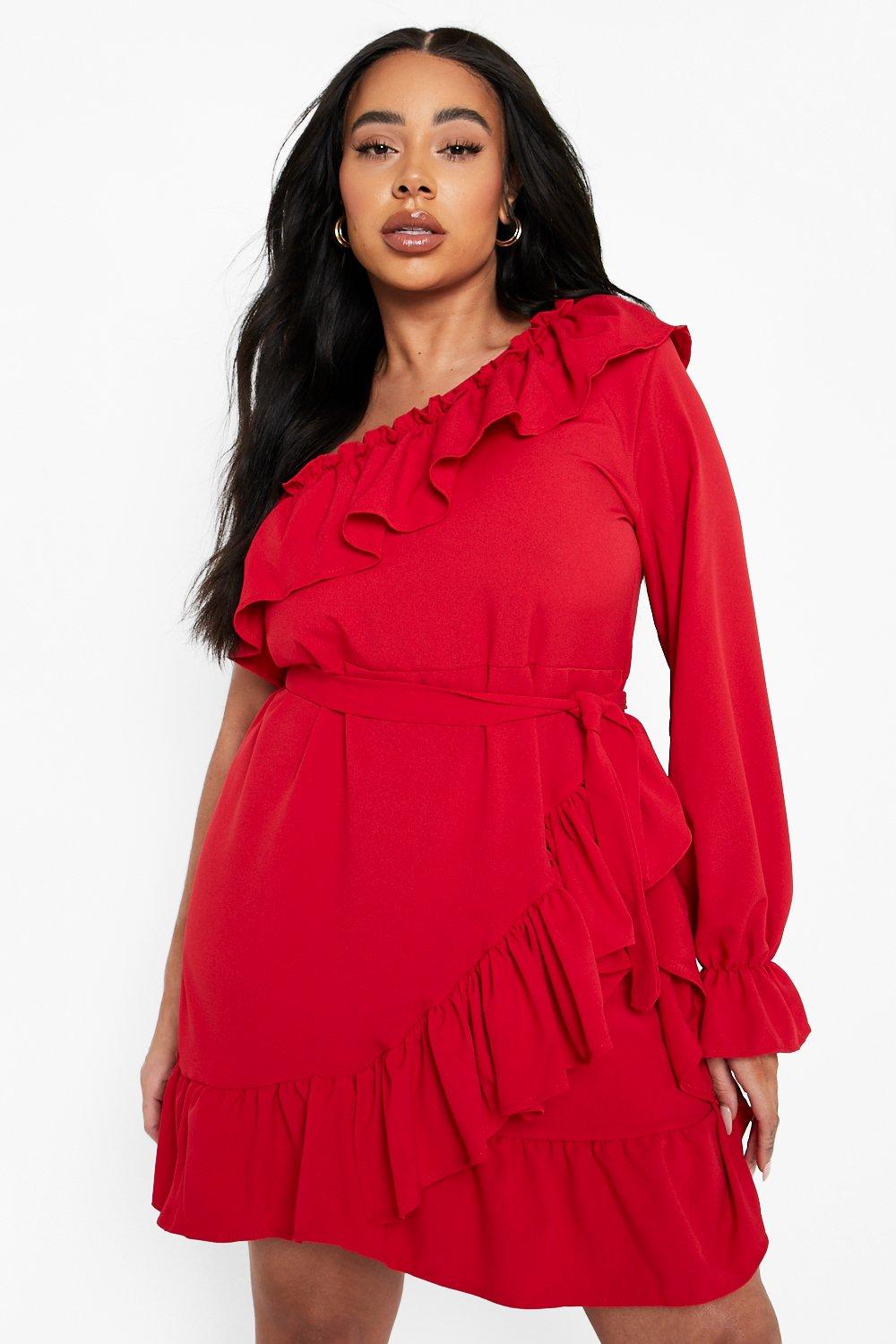 Shoulder Ruffle Tie Waist Dress | boohoo