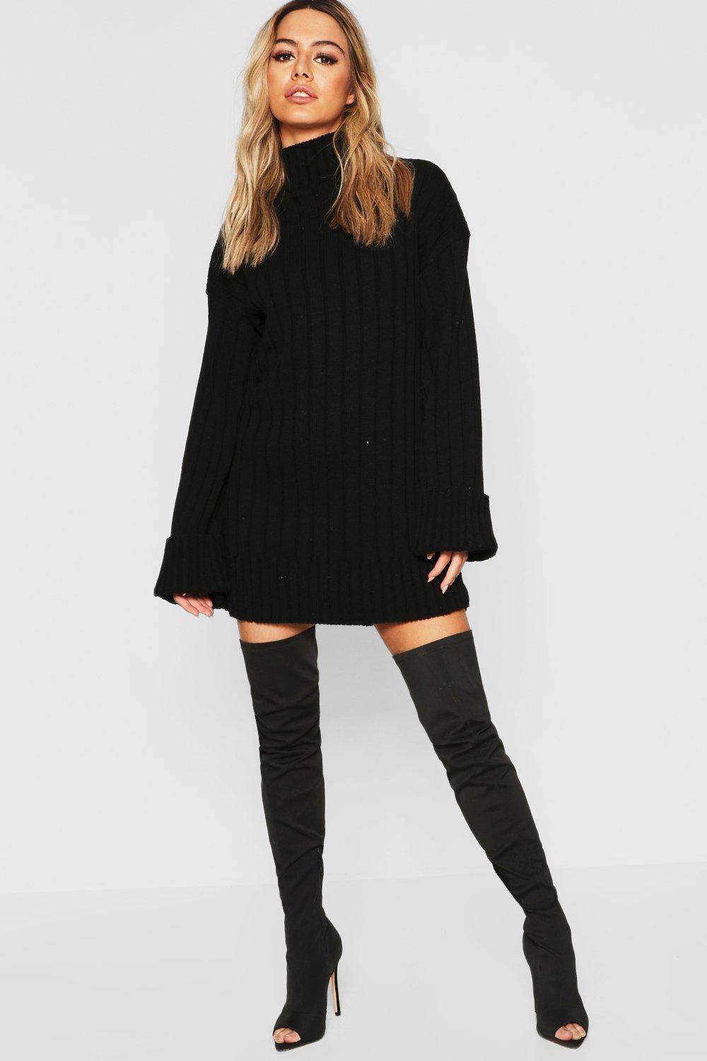 

Petite — Объемное платье Jumper из трикотажа в рубчик, Black